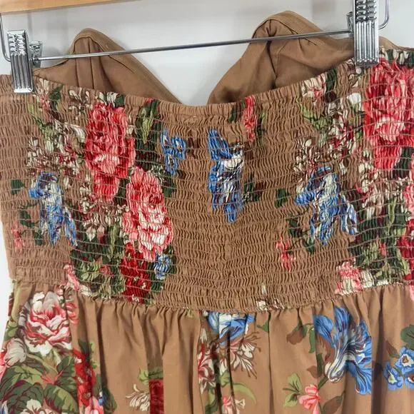 Y2K Strapless Sweetheart Tube Dress Brown Floral Mini Boho Cottagecore Size XL - Picture 7 of 11